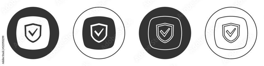 Black Shield icon isolated on white background. Insurance concept. Guard sign. Security, safety, protection, privacy concept. Circle button. Vector Black Shield icon isolated on white background. Insurance concept. Guard sign. Security, safety, protection, privacy concept. Circle button. Vector
