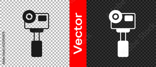 Black Action extreme camera icon isolated on transparent background. Video camera equipment for filming extreme sports. Vector