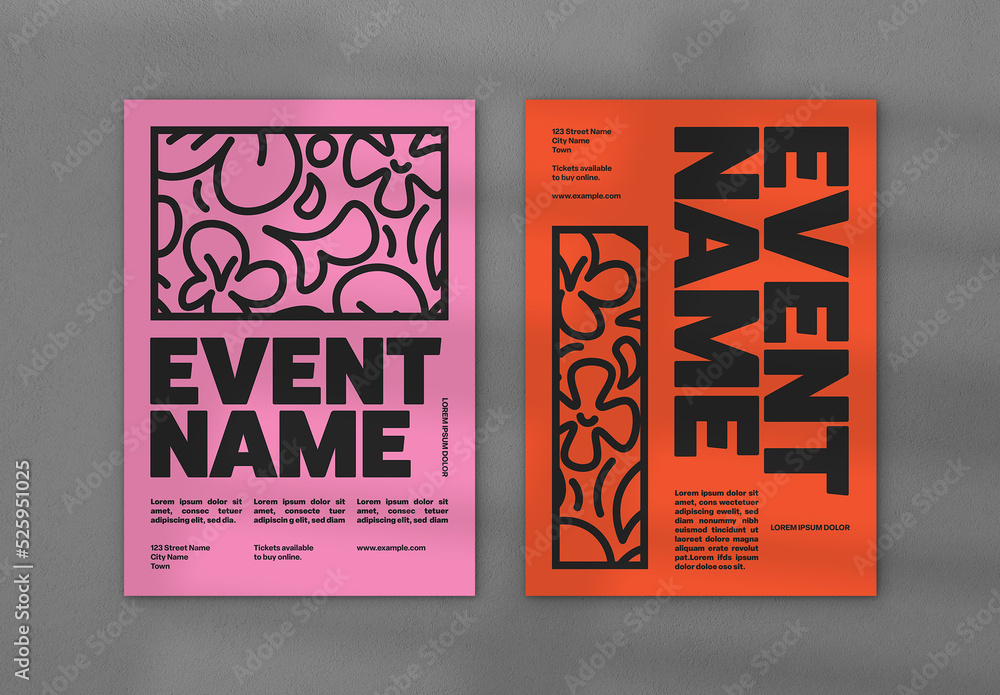 Bold Poster Set with Pink and Orange Accents Stock Template | Adobe Stock