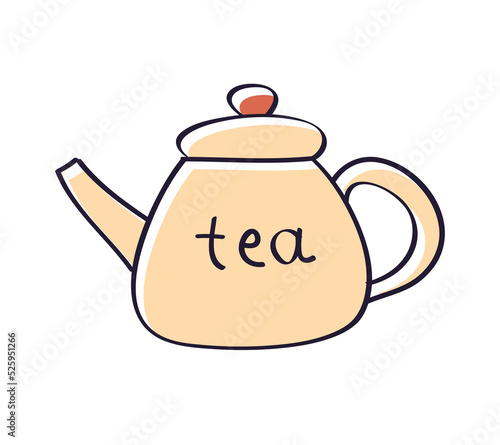 Teapot kettle with tea hot drink isolated vector illustration