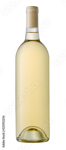 A full corked Bordeaux wine bottles with no labels on a white background. photo