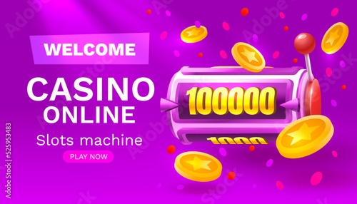Casino slots machine winner, jackpot fortune of luck, 777 win banner. Vector