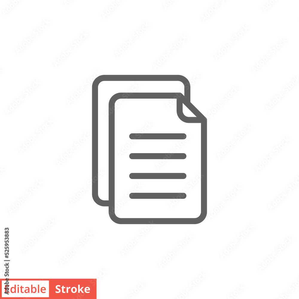 File document icon. Simple outline style. Two stacked pages, paper, business concept. Thin line vector illustration isolated on white background. Editable stroke EPS 10. File document icon. Simple outline style. Two stacked pages, paper, business concept. Thin line vector illustration isolated on white background. Editable stroke EPS 10.