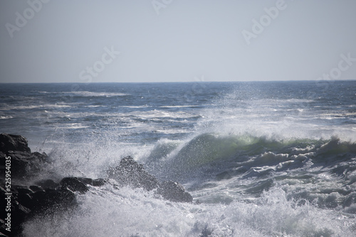 Ocean waves crashing on a rocky shore