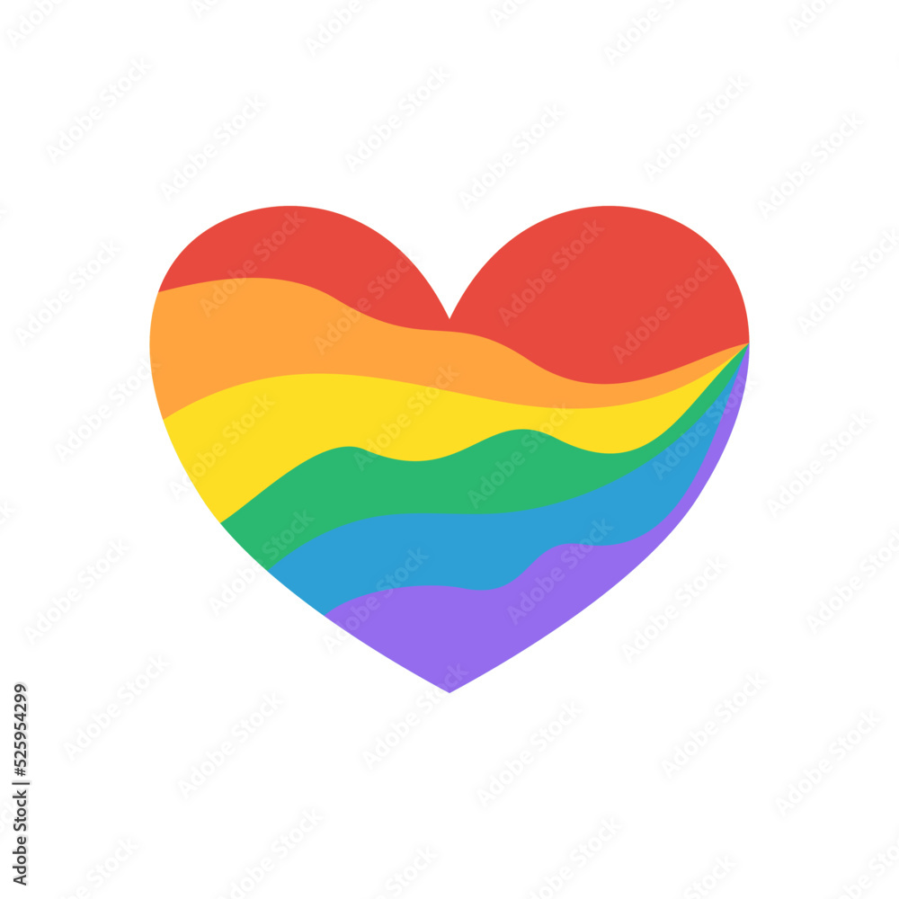 Tęczowe serce na białym tle - symbol ruchu LGBTQ+. Koncept równości, różnorodności, miłości, inkluzywność. Gay Pride, lgbt. Ilustracja wektorowa. - obrazy, fototapety, plakaty 