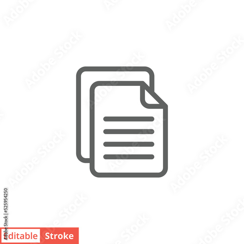 File document icon. Simple outline style. Two stacked pages, paper, business concept. Thin line vector illustration isolated on white background. Editable stroke EPS 10. © Skydot