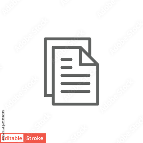 File document icon. Simple outline style. Two stacked pages, paper, business concept. Thin line vector illustration isolated on white background. Editable stroke EPS 10.