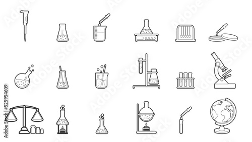 Science Laboratory Equipment icon Set.