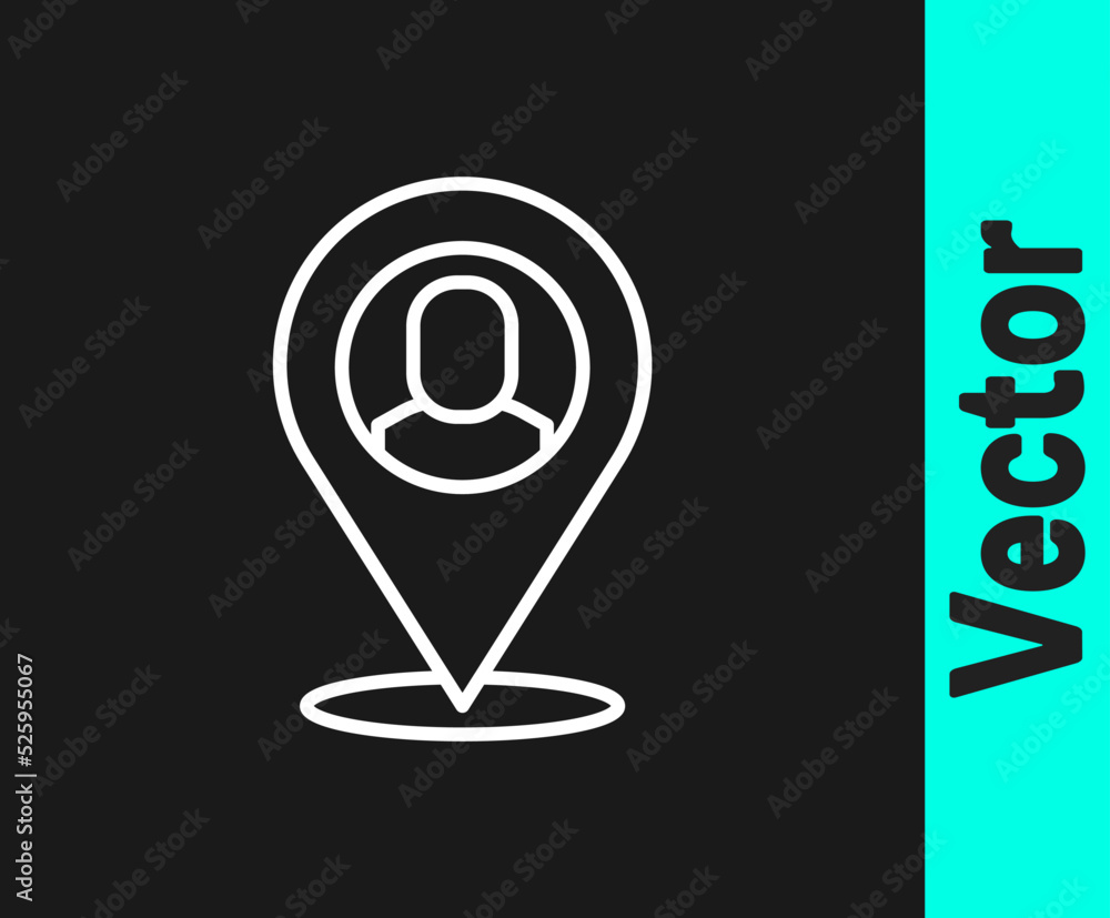 Fototapeta premium White line Worker location icon isolated on black background. Vector