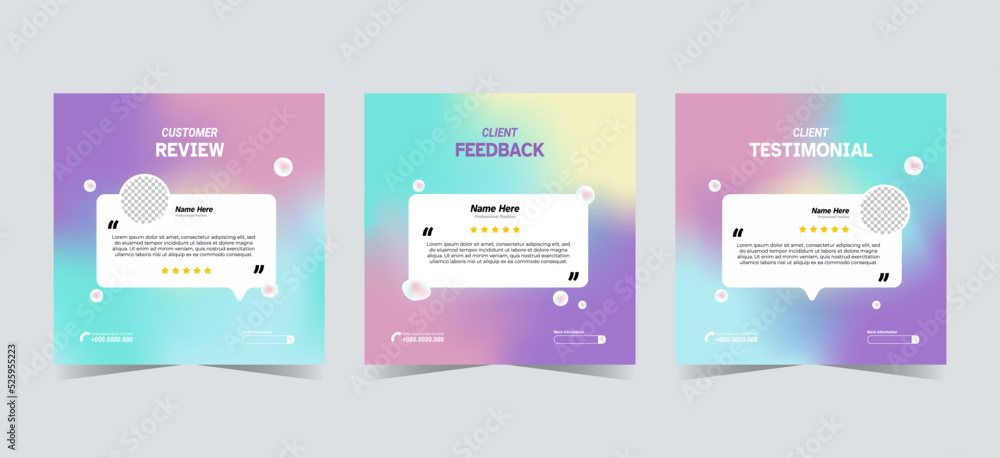 Set of customer testimonials social media template. Gradient mesh background vector illustration. Modern Banner, flyer, poster vector illustration Set of customer testimonials social media template. Gradient mesh background vector illustration. Modern Banner, flyer, poster vector illustration