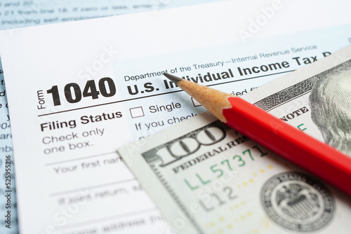 Tax form 1040 U.S. Individual Income Tax Return, business finance concept.