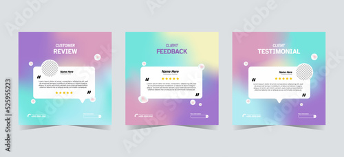 Set of customer testimonials social media template. Gradient mesh background vector illustration. Modern Banner, flyer, poster vector illustration