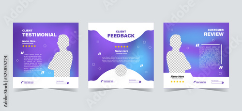 Set of customer testimonials social media template. Blue purple gradient mesh background vector illustration. Modern Banner, flyer, poster vector illustration