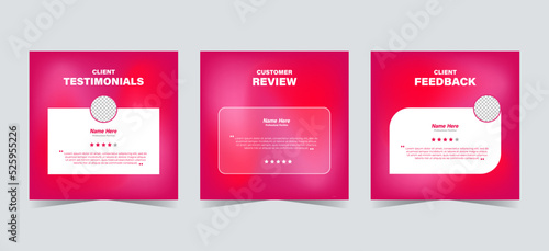 Set of customer testimonials social media template. Red pink gradient mesh background vector illustration. Modern Banner, flyer, poster vector illustration