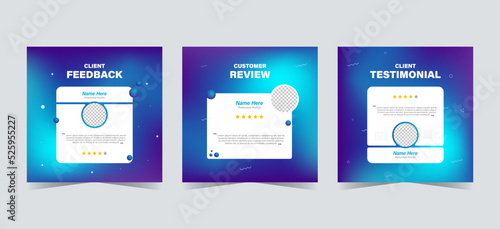 Set of customer testimonials social media template. Blue gradient mesh background vector illustration. Modern Banner, flyer, poster vector illustration