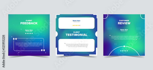 Set of customer testimonials social media template. Blue green gradient mesh background vector illustration. Modern Banner, flyer, poster vector illustration