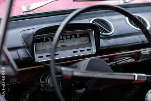 dashboard, car interior, automatic tachometer of an old red car © Евгений Бордовский