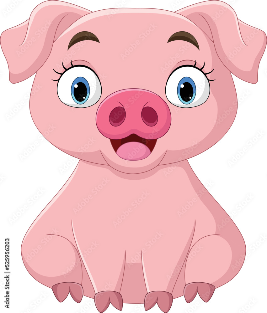 Cartoon cute little pig sitting Cartoon cute little pig sitting
