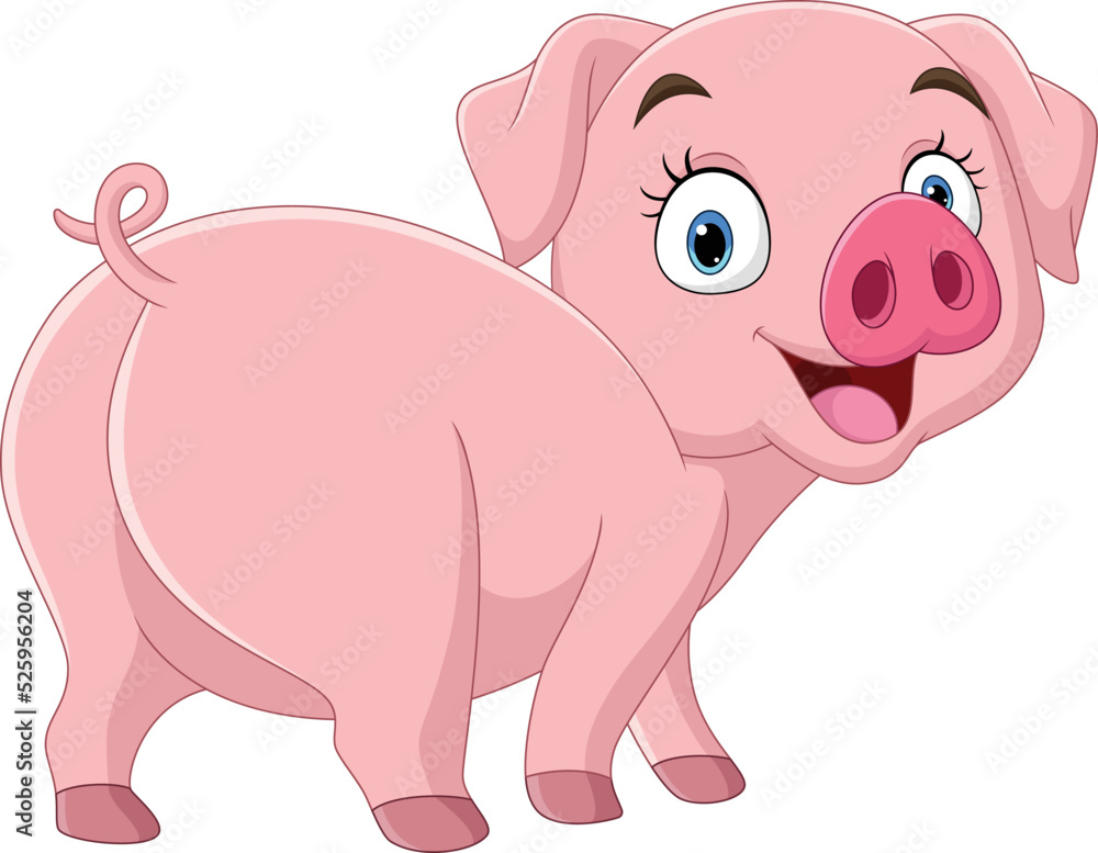 Naklejka premium Cartoon funny pig on white background