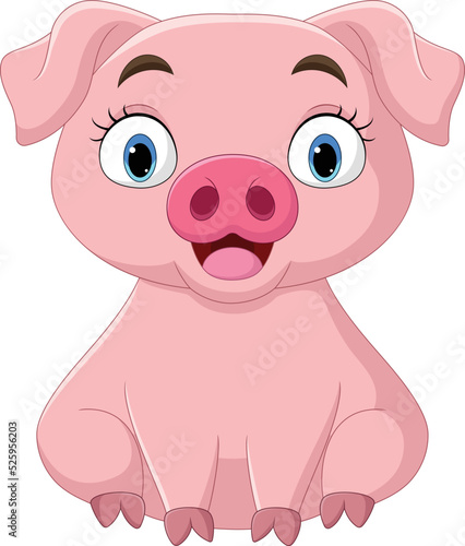 Cartoon cute little pig sitting