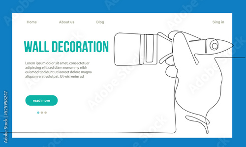 Home Repair Concept. Website Landing Page. Repairmen Workers Are Making Works Of House. Cartoon Characters Paint Walls And Put Tile. Linear Outline Vector Illustration.