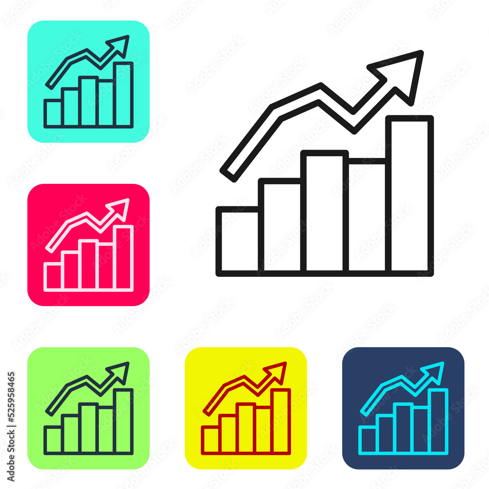 Black line Financial growth increase icon isolated on white background. Increasing revenue. Set icons in color square buttons. Vector Black line Financial growth increase icon isolated on white background. Increasing revenue. Set icons in color square buttons. Vector