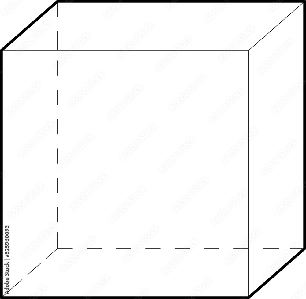 vector illustration of lines drawing a 3D cube (three dimensions) Stock