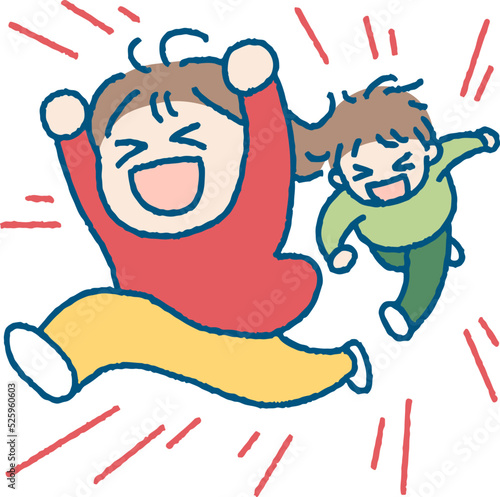 走って遊ぶ子供たちのイラスト