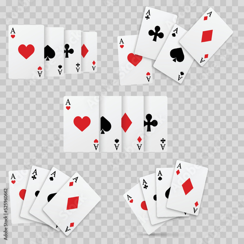 Set of winning poker hand of four aces playing cards. Vector