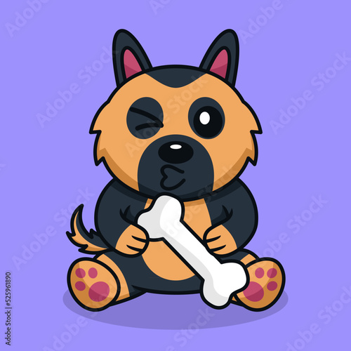Vector premium illustration of cute dog carrying a bone