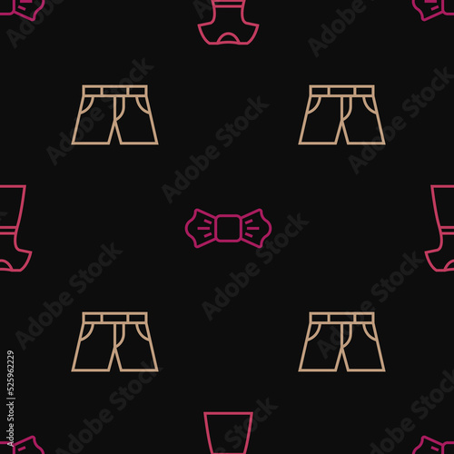 Set line Woman dress, Short or pants and Bow tie on seamless pattern. Vector