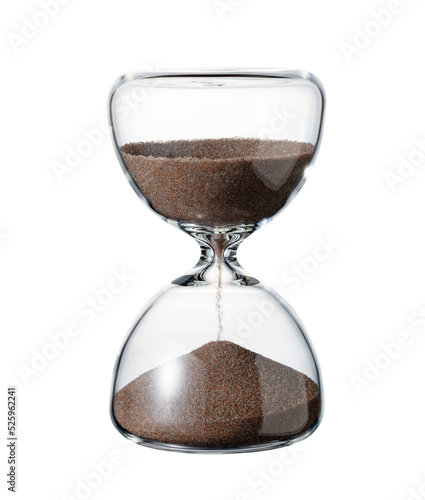 An hourglass placed on a white background.