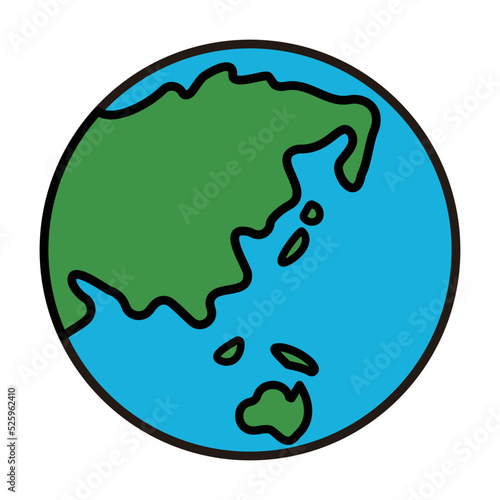 単純化された地球儀、アジア・オセアニア地域、編集可能なベクターイラスト	
