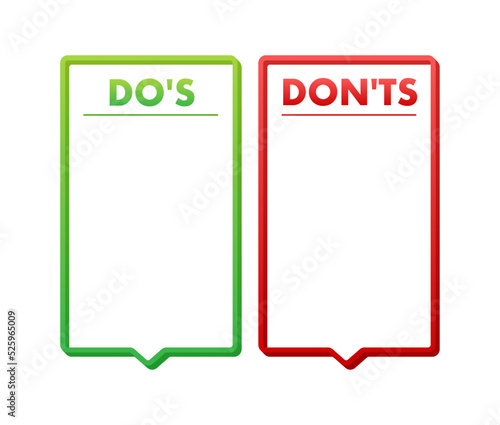 Do s and Don ts button. Flat simple thumb up symbol minimal round logotype element set. Vector illustration.