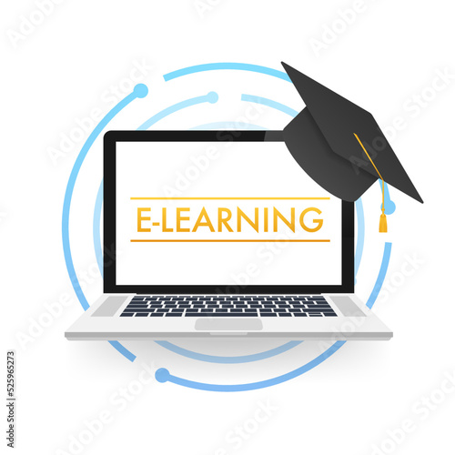 E-learning, Online education concept banner. Online training courses. Tutorials. Vector illustration