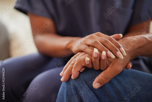 Tableau sur toile Support, trust and empathy during counseling or therapy with a nurse and senior man in retirement home with healthcare insurance