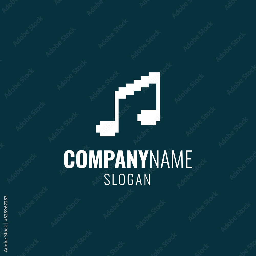 Black and white simple vector 1bit pixel art logo of musical note Black and white simple vector 1bit pixel art logo of musical note