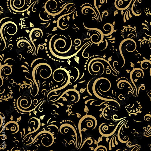 seamless floral background pattern for vintage design. ornament with gold leaves