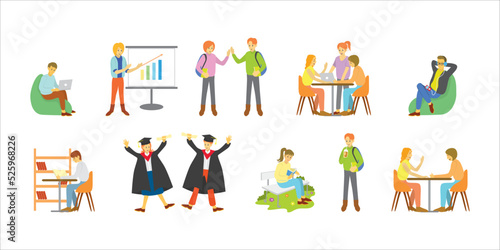 student daily activities, study, graduation day, presentations and others, suitable for children's story books, stickers, mobile applications, games, websites, posters, t-shirts and printing