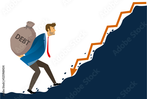 Crisis of high burden of consumer debt, : Client bears a bag of debt Debtor has difficult problem of bad debt and plan to pay back to lender or creditor.financial concept photo