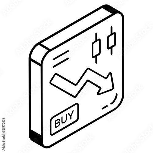 A downfall chart denoting recession in isometric icon