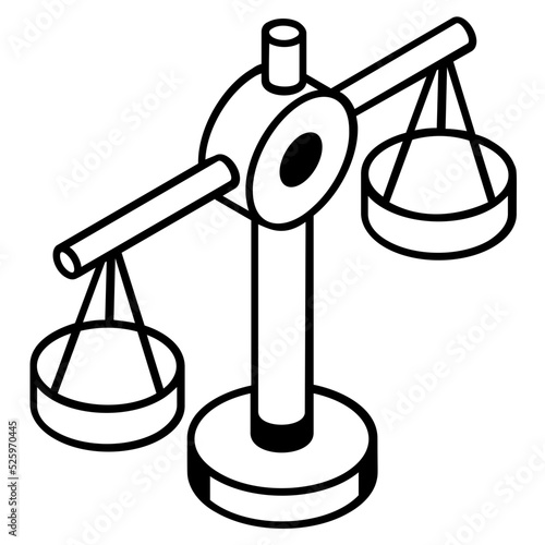 Trendy isometric line icon of a balance scale