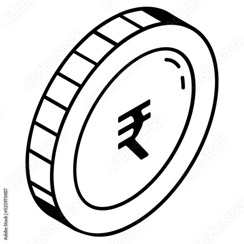 A coin of a rupee line editable icon