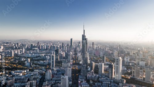 Aerial photography of Nanjing business district and Zifeng Building in Jiangsu Province, China