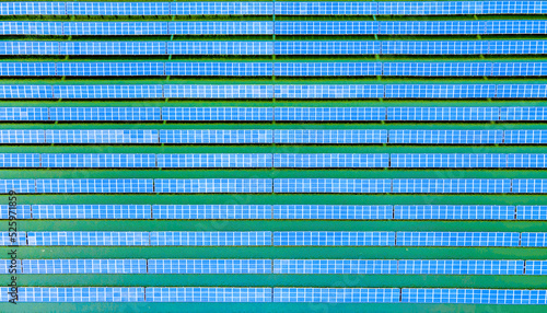 Aerial photography of an industrial park combining wind power generation, photovoltaic power generation and fish farming in Dongtai City, Yancheng City, Jiangsu Province, China