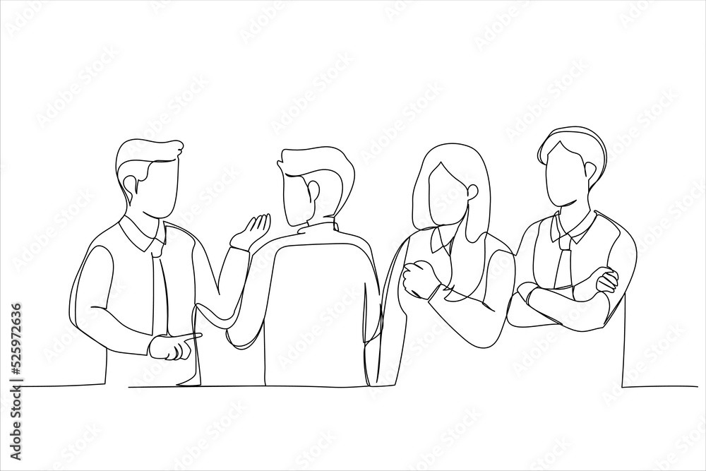 Drawing of Business People Having Board Meeting. Single line art style