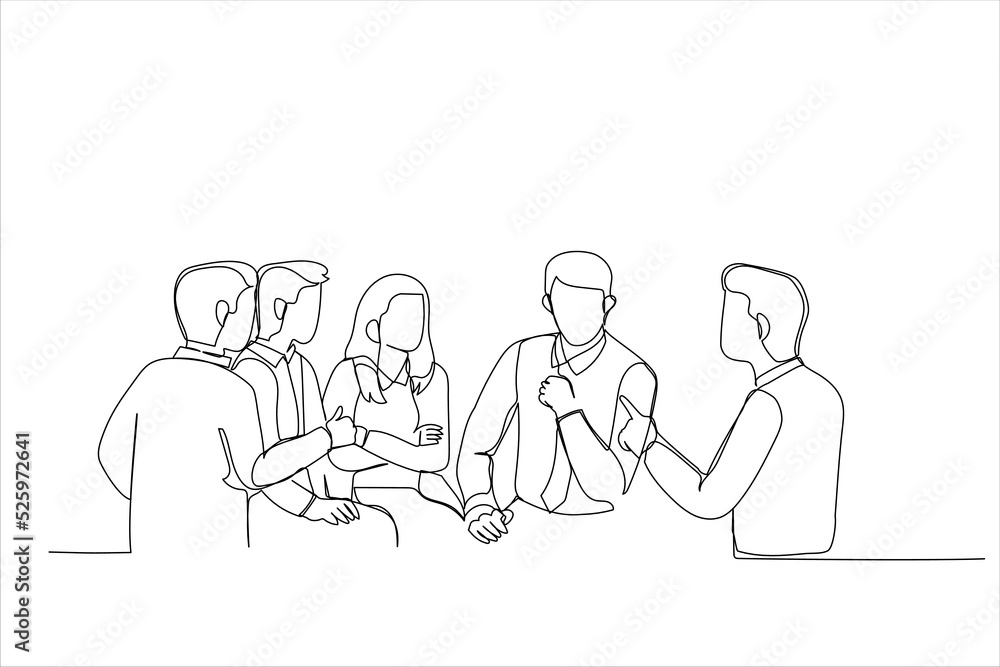 Cartoon of Meeting Of Support Group. Single continuous line art style