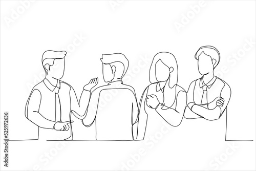 Drawing of Business People Having Board Meeting. Single line art style