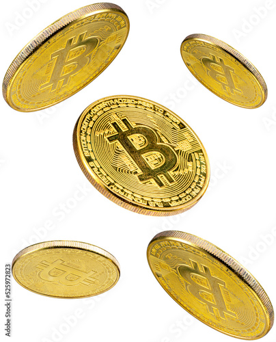 Golden coin with bitcoin symbol isolated on white background, Shiny golden physical cryptocurrencies Bitcoin symbol png file photo