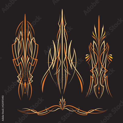 Brown Pinstriping art old school motorcycle and car illustration